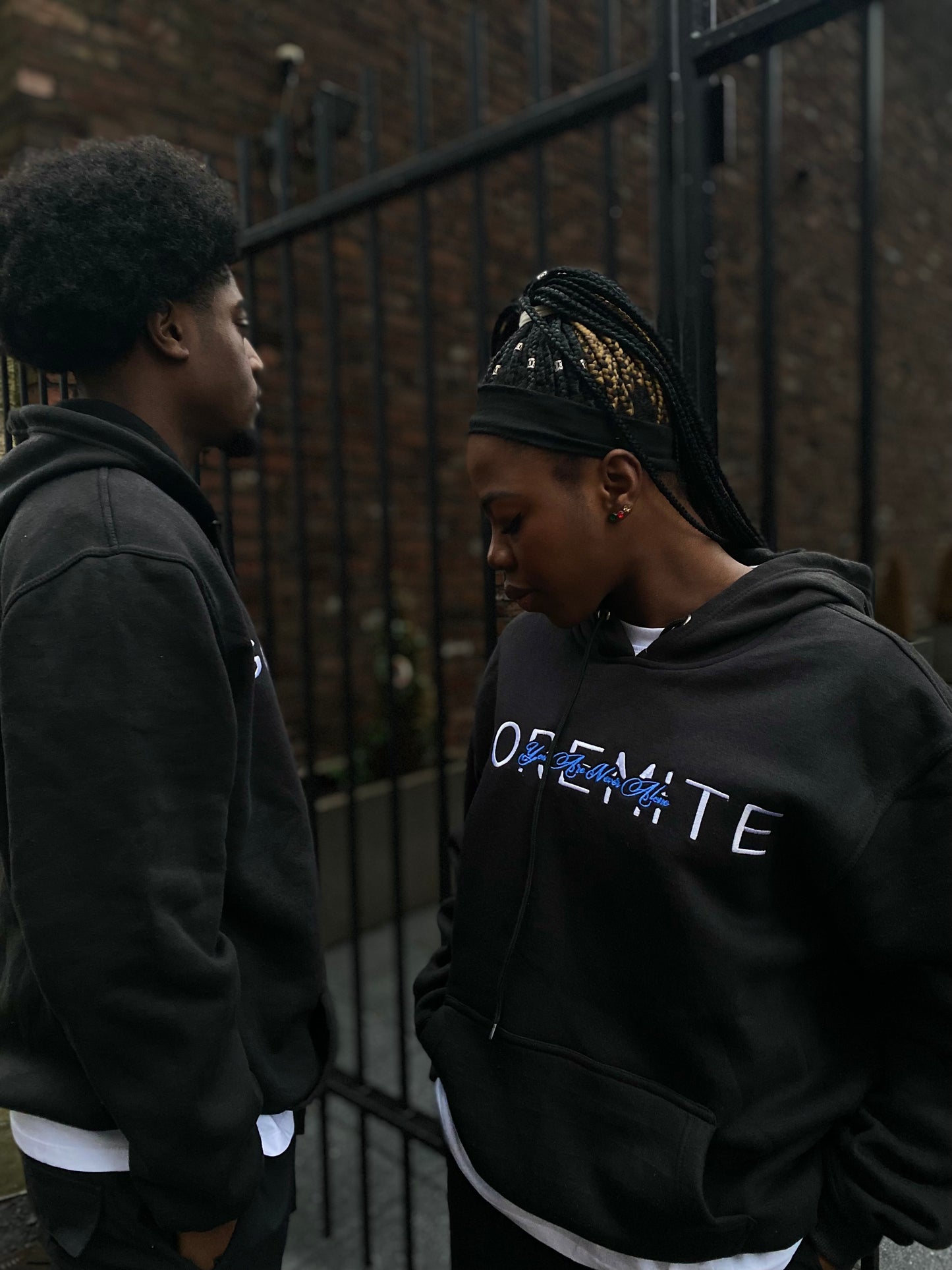 Blue Embroidered hoodie- Black