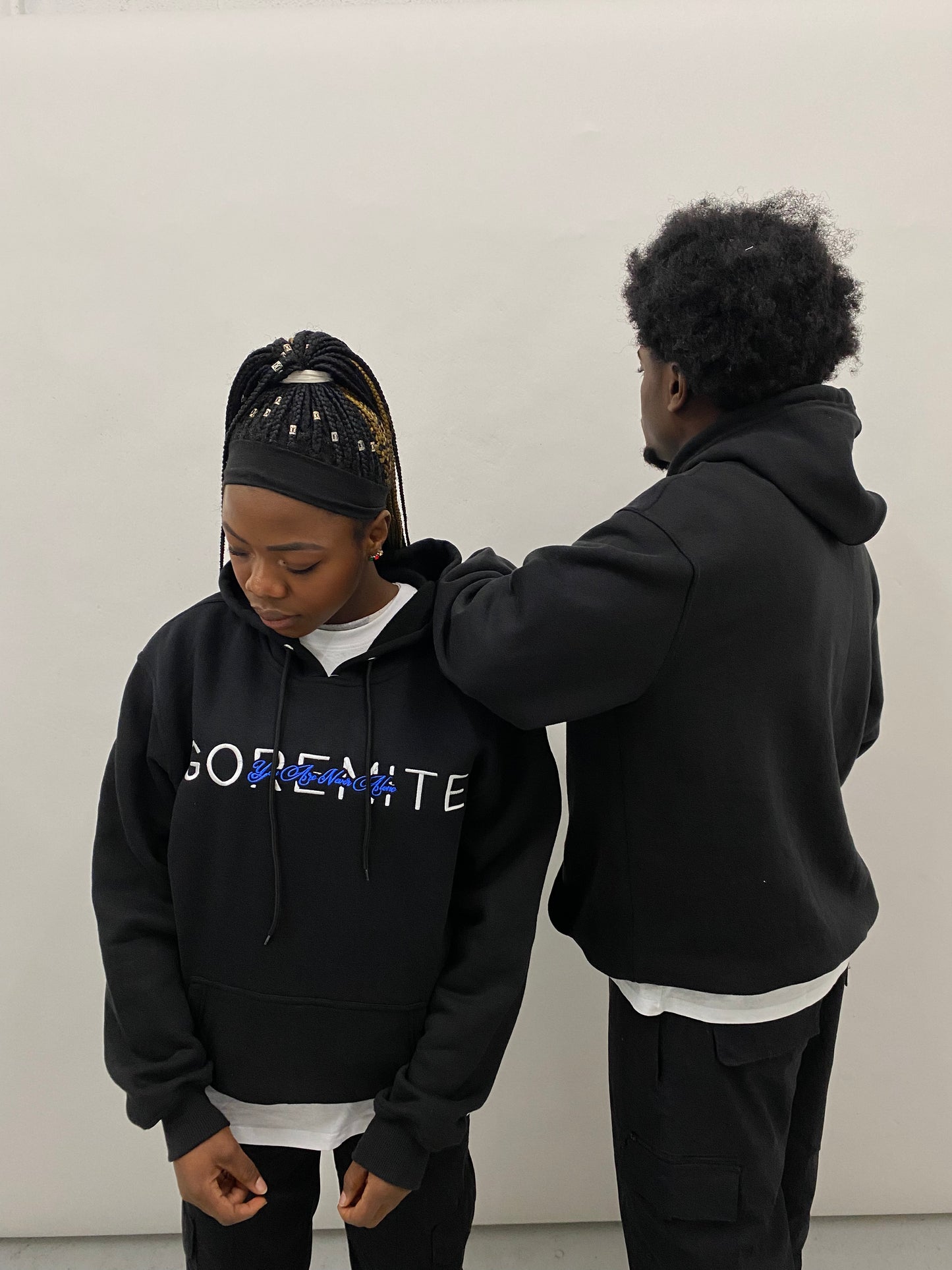 Blue Embroidered hoodie- Black